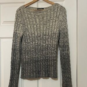Lauren Ralph Lauren Gray Ombré Cableknit Cotton Blend Sweater Size Petite Medium